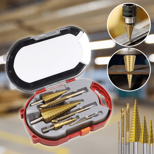 High-Speed Steel Drill Bit Set with Titanium Coating – 6-Piece Step and Toothed Drill Bits for Wood, Plastic, and Aluminum-1