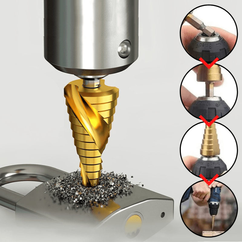 High-Speed Steel Drill Bit Set with Titanium Coating – 6-Piece Step and Toothed Drill Bits for Wood, Plastic, and Aluminum-5