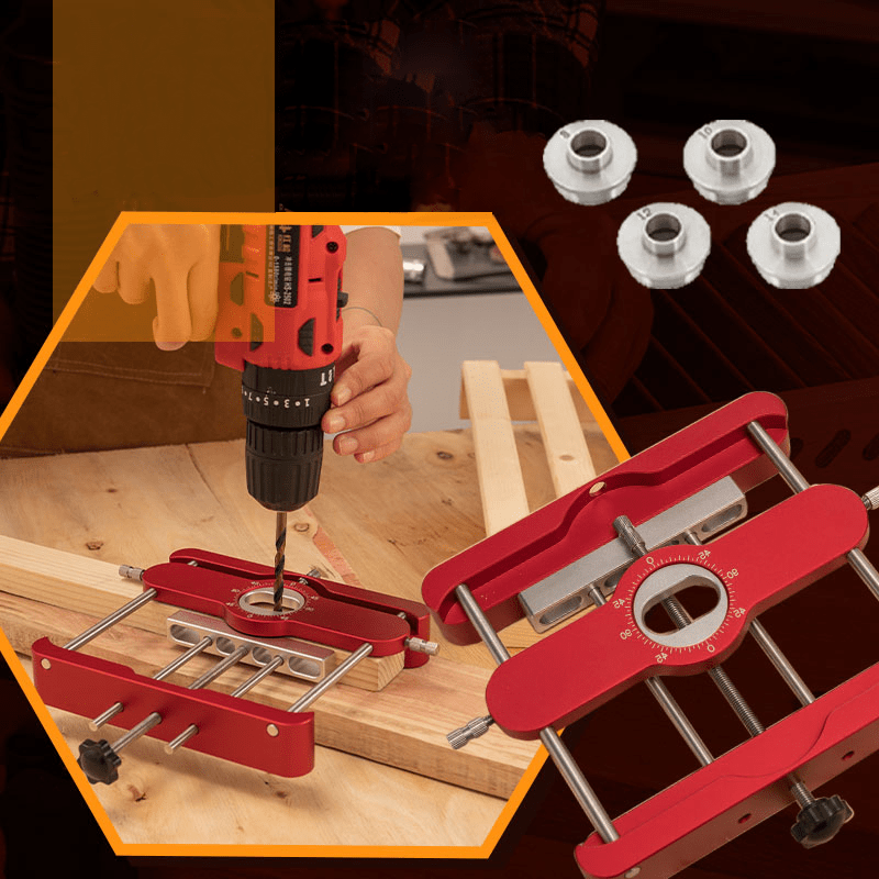 Adjustable Punch Locator for Accurate Hole Drilling – Durable Aluminum Alloy Tool with 4 Hole Guides, Red-3