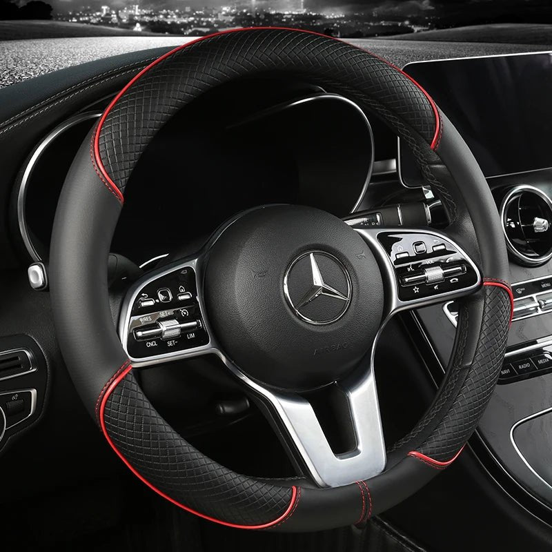 Premium Leather Diamond Steering Wheel Cover - Universal Fit 14.5-15 Inch, Anti-Slip Design, Comfortable Grip 9