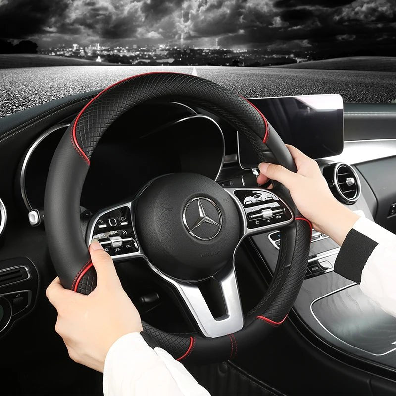 Premium Leather Diamond Steering Wheel Cover - Universal Fit 14.5-15 Inch, Anti-Slip Design, Comfortable Grip 2