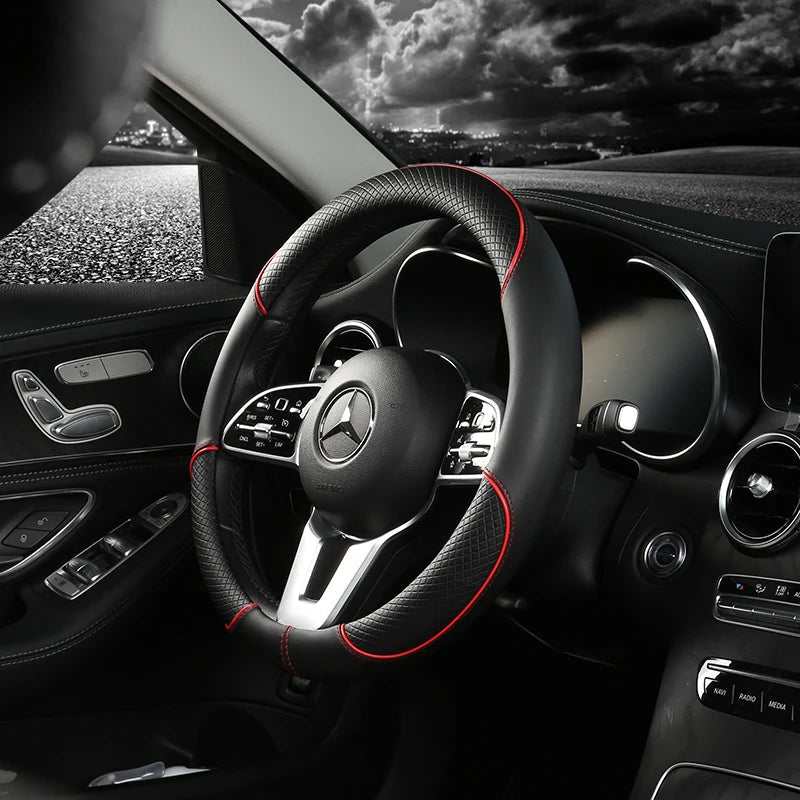 Premium Leather Diamond Steering Wheel Cover - Universal Fit 14.5-15 Inch, Anti-Slip Design, Comfortable Grip 3