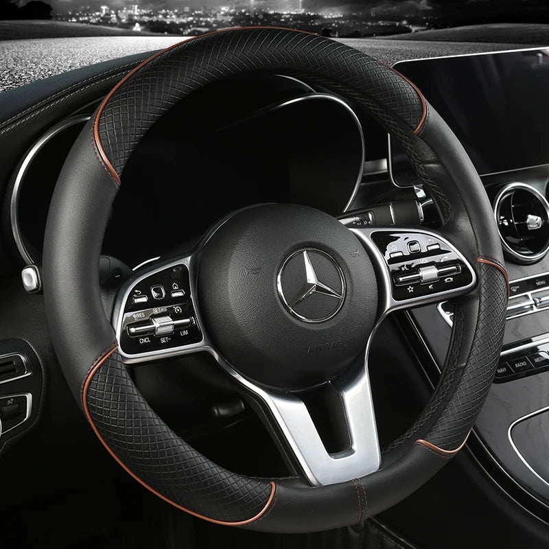 Premium Leather Diamond Steering Wheel Cover - Universal Fit 14.5-15 Inch, Anti-Slip Design, Comfortable Grip 12