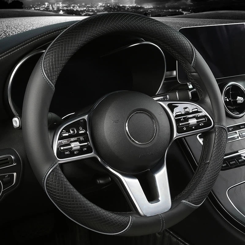 Premium Leather Diamond Steering Wheel Cover - Universal Fit 14.5-15 Inch, Anti-Slip Design, Comfortable Grip 0
