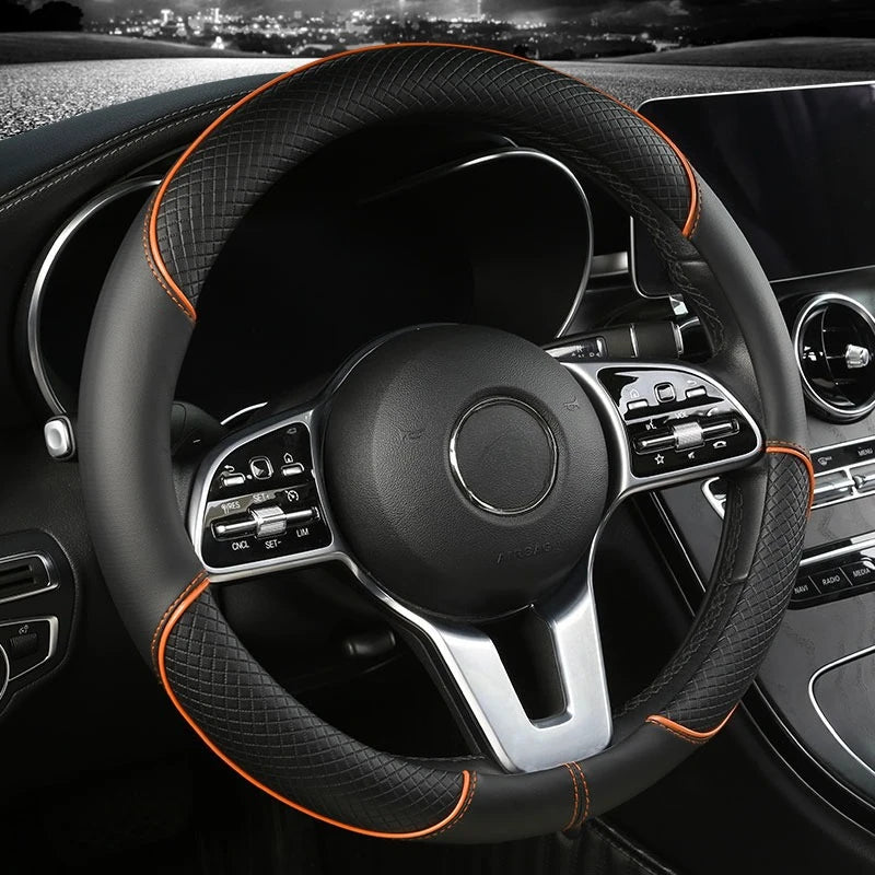 Premium Leather Diamond Steering Wheel Cover - Universal Fit 14.5-15 Inch, Anti-Slip Design, Comfortable Grip 7