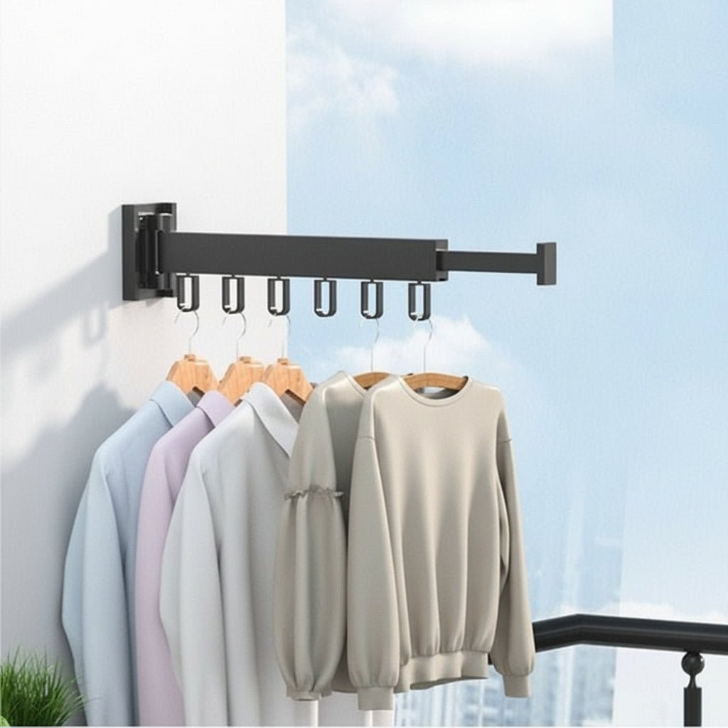 HANGSAVE – Wall-Mounted Retractable Clothes Dryer with Folding Hanger Design 4