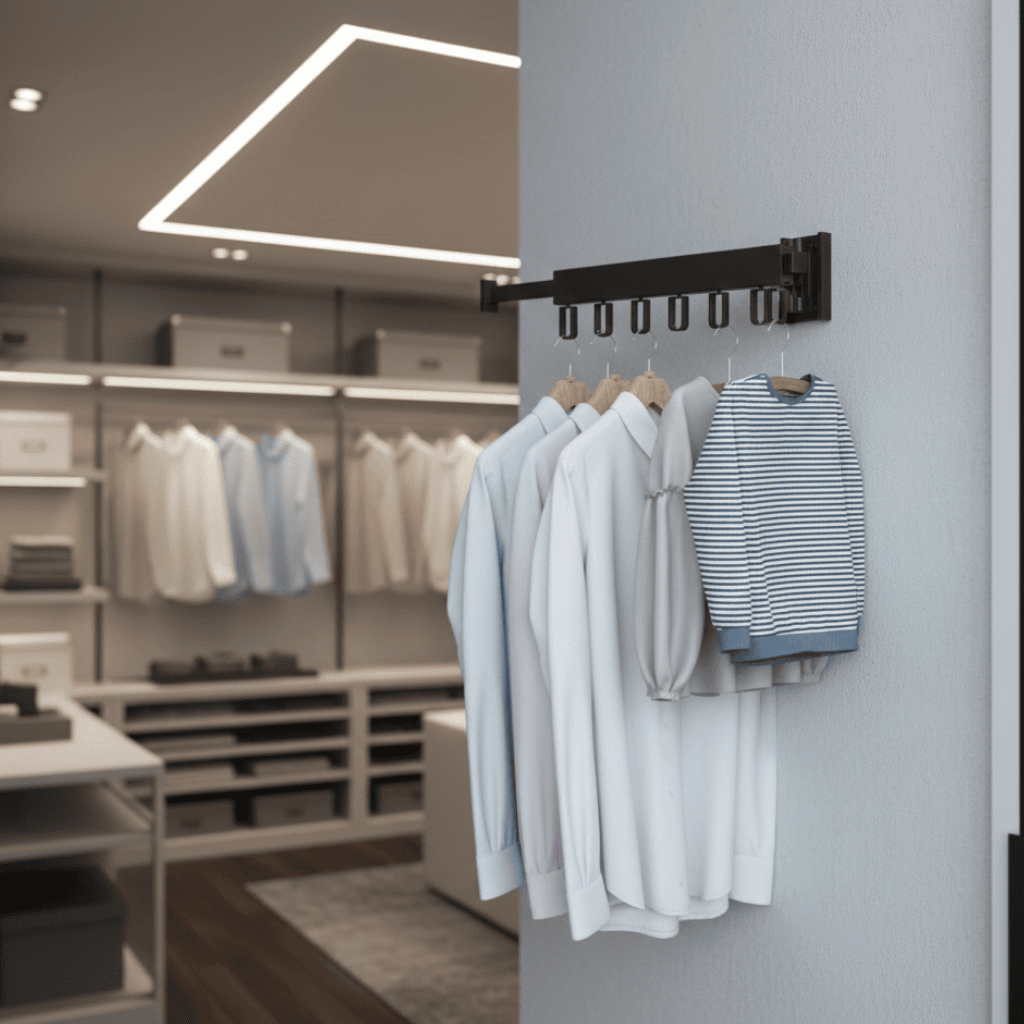 HANGSAVE – Wall-Mounted Retractable Clothes Dryer with Folding Hanger Design 1