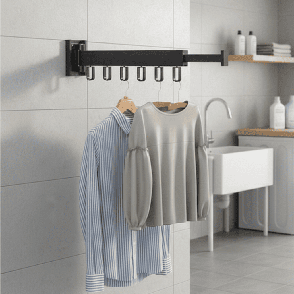 HANGSAVE – Wall-Mounted Retractable Clothes Dryer with Folding Hanger Design 0
