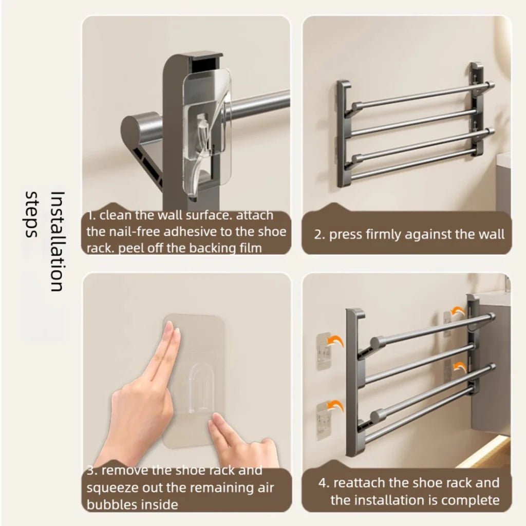 DRYFOOT WALL – Seinään kiinnitettävä kenkäteline, jossa nopea kuivatus ja vedenpoisto