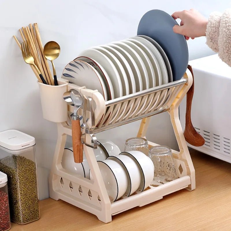 DISHSMART – Space-Saving 2-Tier Dish Drainer with Utensil Holder and Draining Board 2