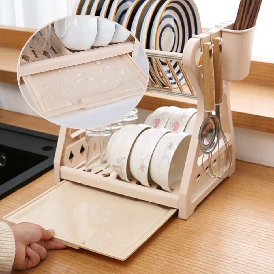 DISHSMART – Space-Saving 2-Tier Dish Drainer with Utensil Holder and Draining Board 4