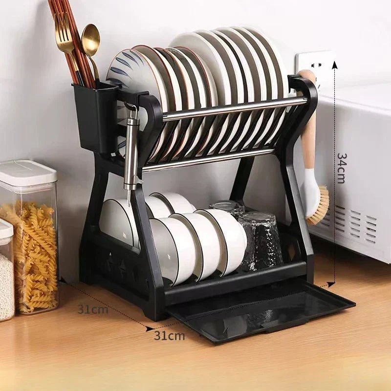 DISHSMART – Space-Saving 2-Tier Dish Drainer with Utensil Holder and Draining Board 1