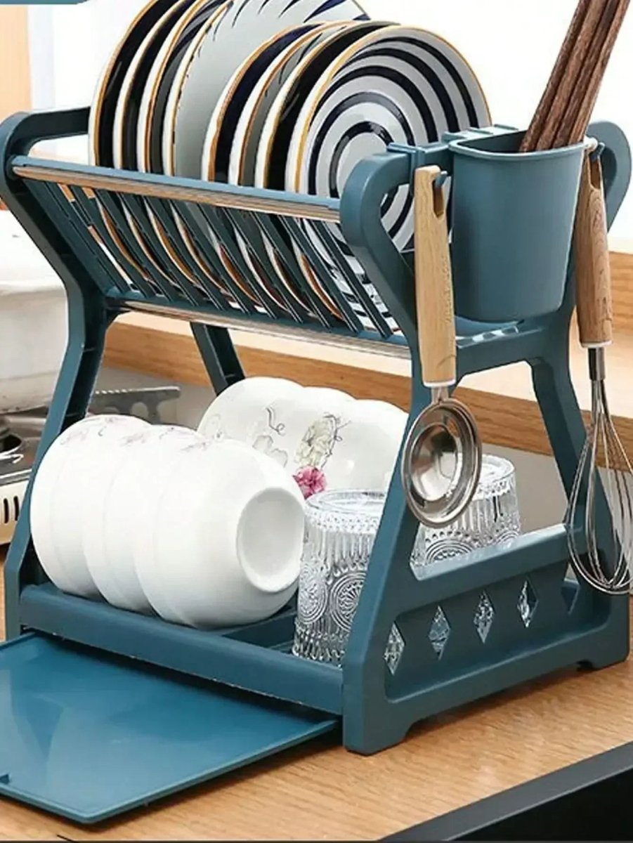 DISHSMART – Space-Saving 2-Tier Dish Drainer with Utensil Holder and Draining Board 3