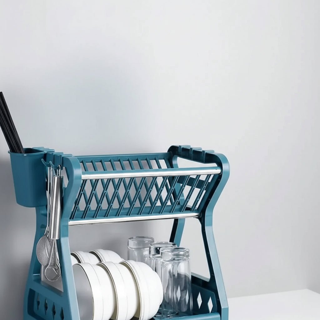 DISHSMART – Space-Saving 2-Tier Dish Drainer with Utensil Holder and Draining Board 5