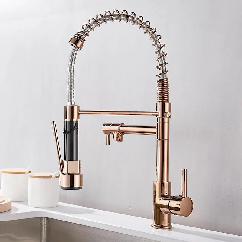 Dualflow Kitchen Tap-modern kitchen tap with double pouring & elegant black and gold finish 5