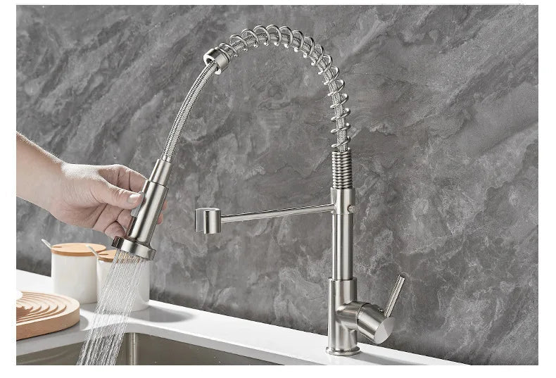 Dualflow Kitchen Tap-modern kitchen tap with double pouring & elegant black and gold finish 6