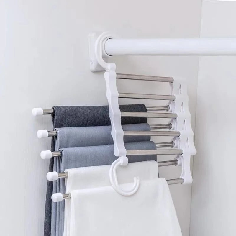 Estante para pantalones FlexRack – Organizador de armario ajustable y que ahorra espacio para pantalones, faldas y bufandas – Acero inoxidable – Antideslizante – Diseño plegable