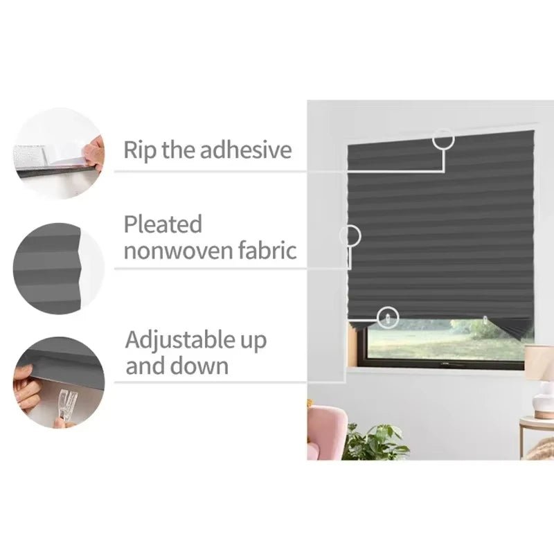 PRIVASHADE – Self-Adhesive Pleated Blackout Window Shades for Light & UV Blocking 5