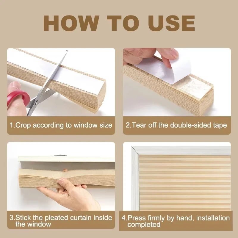 PRIVASHADE – Self-Adhesive Pleated Blackout Window Shades for Light & UV Blocking 3