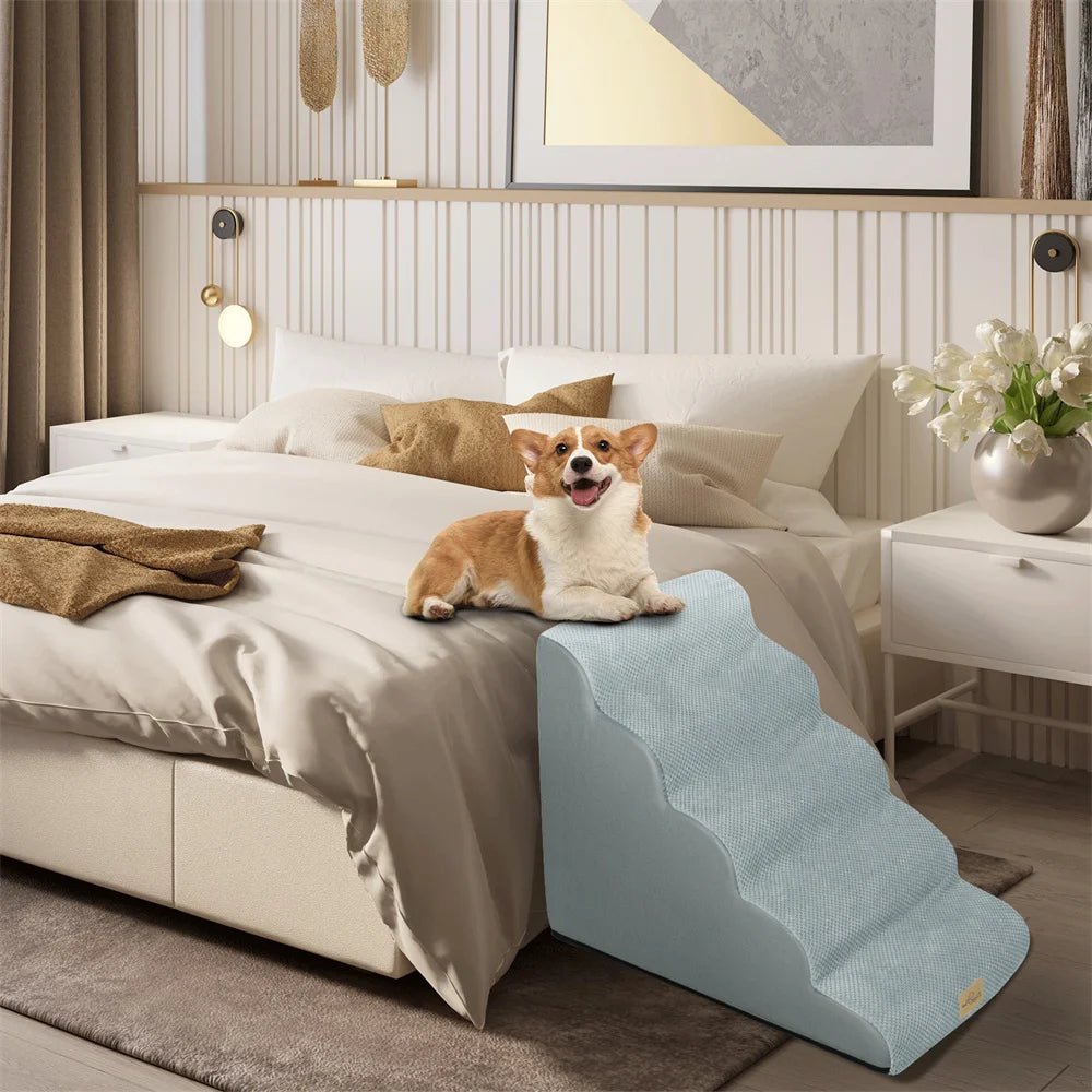 Foam Dog Ramp - 5-Step Pet Stairs for High Beds & Sofas with Washable Cover 6