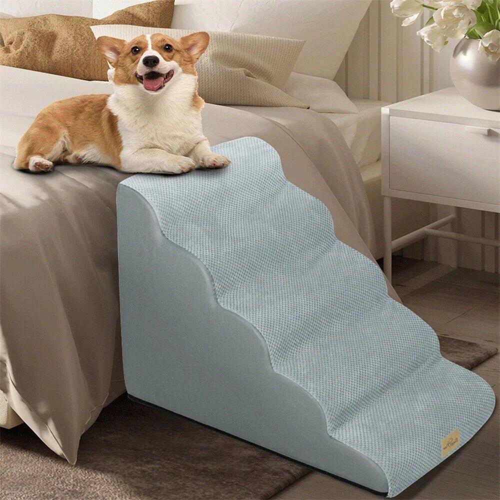 Foam Dog Ramp - 5-Step Pet Stairs for High Beds & Sofas with Washable Cover 1