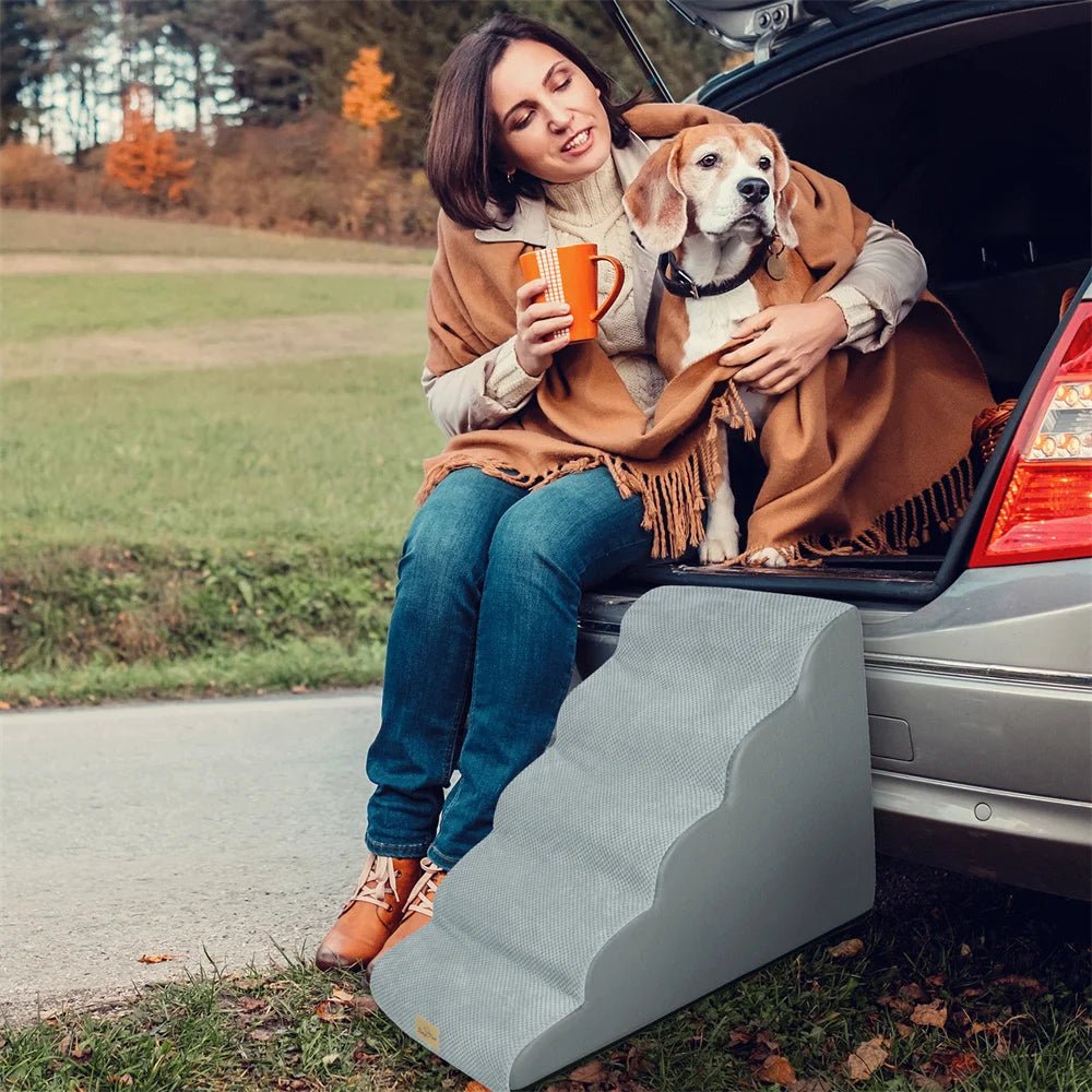 Foam Dog Ramp - 5-Step Pet Stairs for High Beds & Sofas with Washable Cover 2