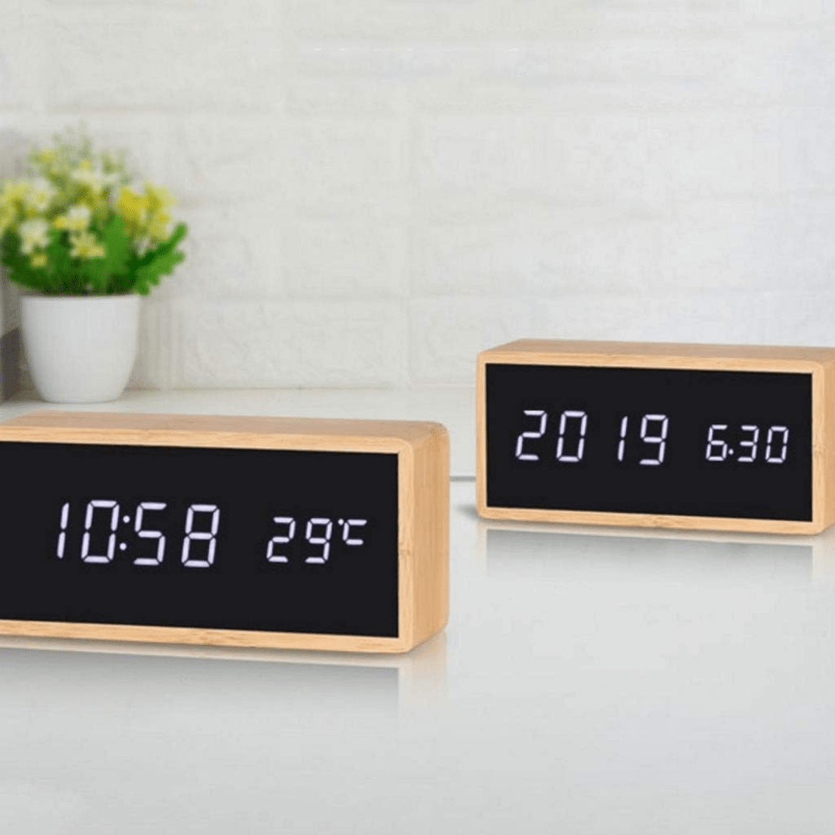 ECOCLOCK – Bamboo LED Alarm Clock with Time and Temperature Display