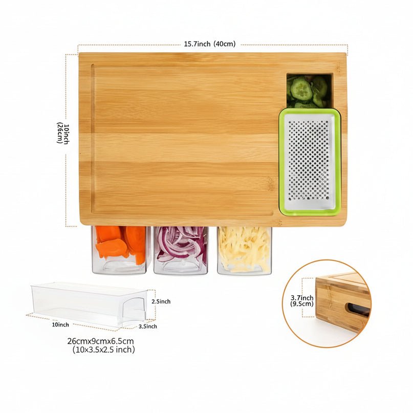 Eco-Friendly Bamboo Cutting Board with 4 Interchangeable Blades & Storage Trays 4