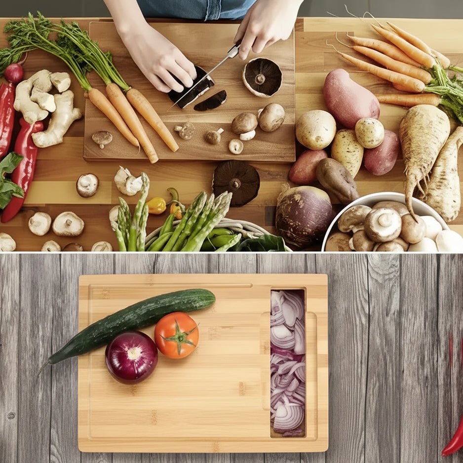 Eco-Friendly Bamboo Cutting Board with 4 Interchangeable Blades & Storage Trays 5