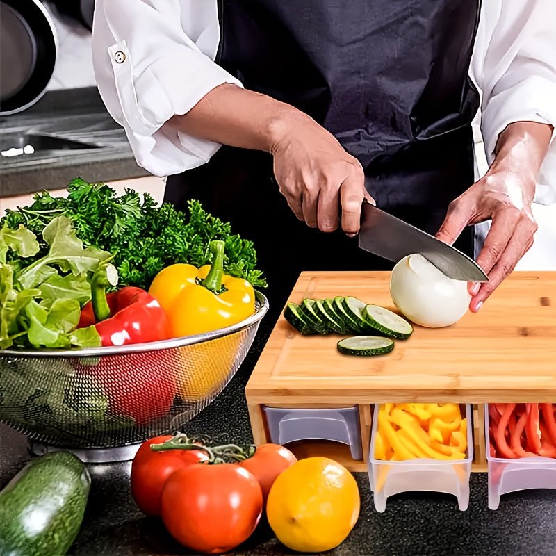 Eco-Friendly Bamboo Cutting Board with 4 Interchangeable Blades & Storage Trays 3