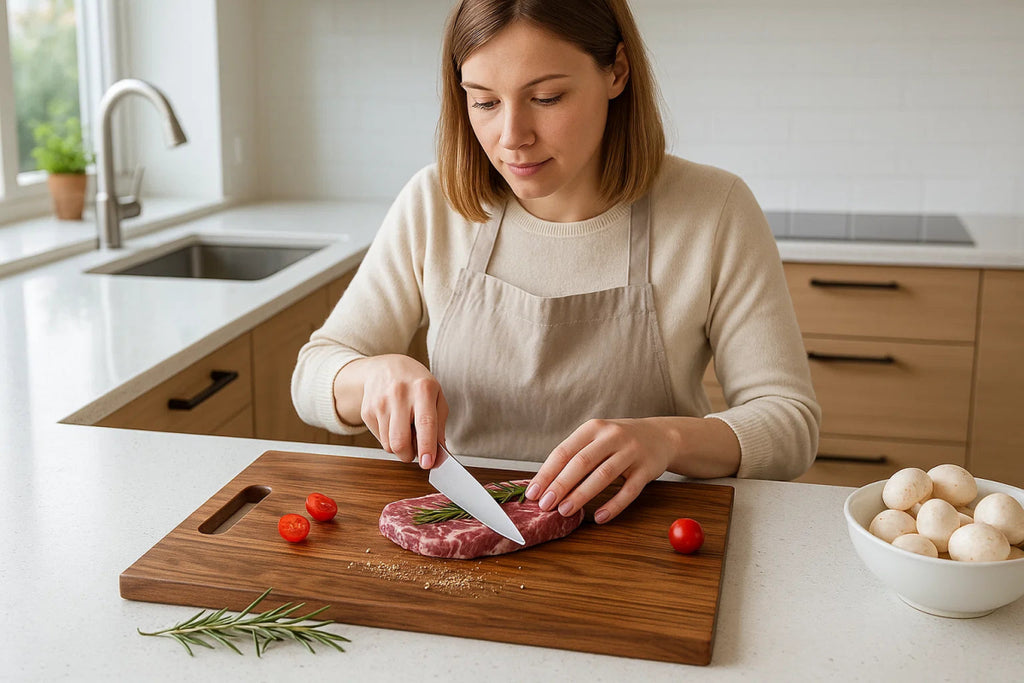 ECOSLICE – Planche à découper en bois d'acacia durable avec surface antibactérienne