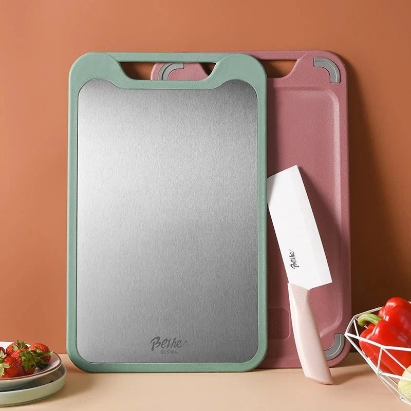 EdgeCraft – Planche à découper double face en acier inoxydable avec surface antiadhésive et rigole à jus