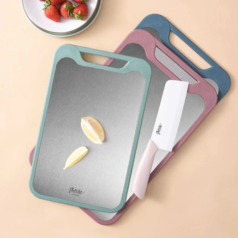 EdgeCraft – Planche à découper double face en acier inoxydable avec surface antiadhésive et rigole à jus