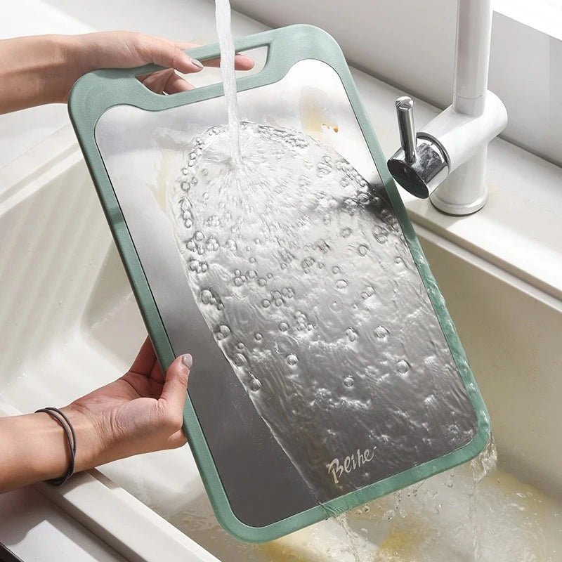 EdgeCraft – Planche à découper double face en acier inoxydable avec surface antiadhésive et rigole à jus