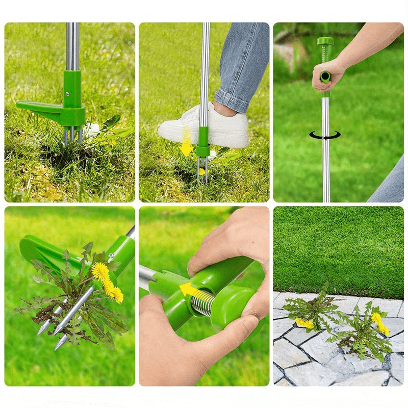 Efficient Standing Weed Puller – Foot-Operated Lawn Care Tool for Easy Weed Removal, Eco-Friendly Design, Silver and Green-5