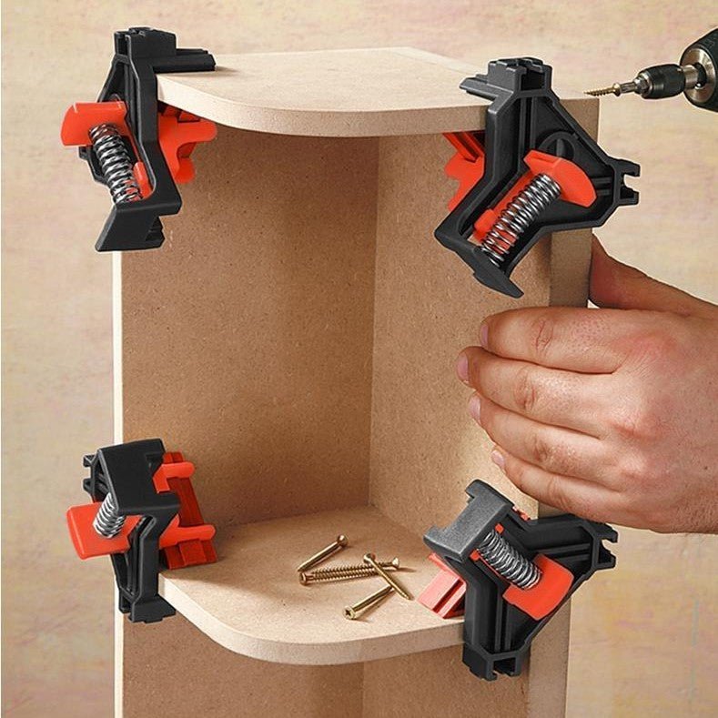 Efficient Woodworking Clamp Set with Ergonomic Handles and Corner Pieces for Precision Work - Black and Orange-4