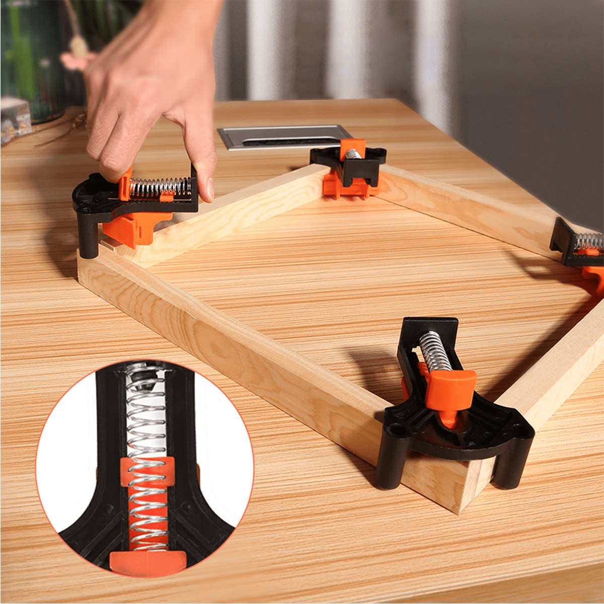 Efficient Woodworking Clamp Set with Ergonomic Handles and Corner Pieces for Precision Work - Black and Orange-5