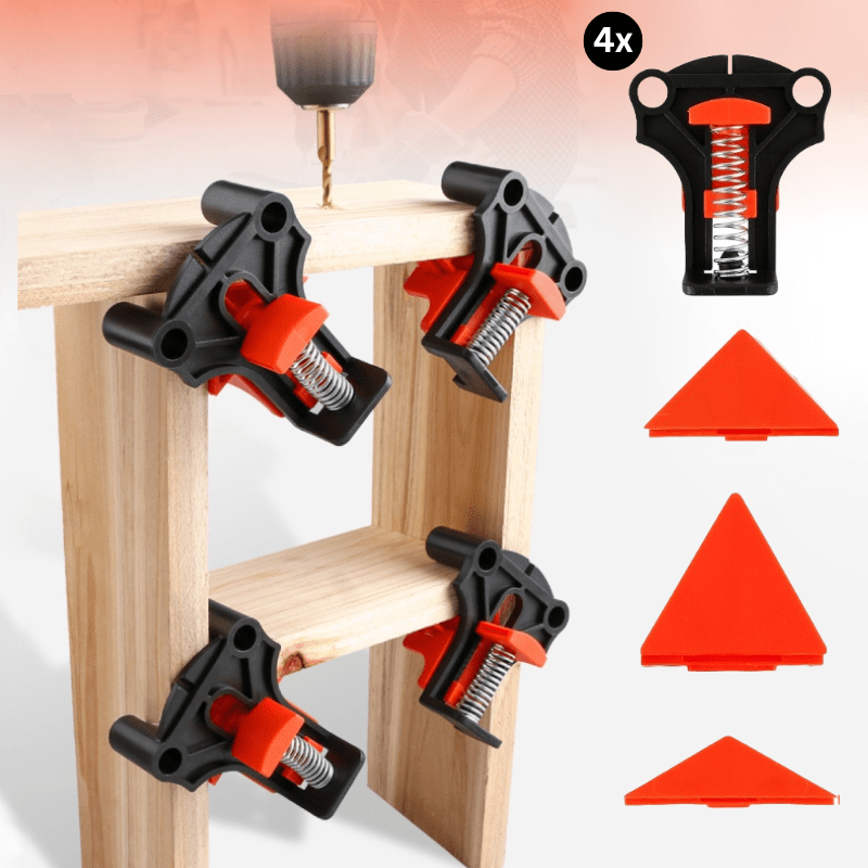 Efficient Woodworking Clamp Set with Ergonomic Handles and Corner Pieces for Precision Work - Black and Orange-1