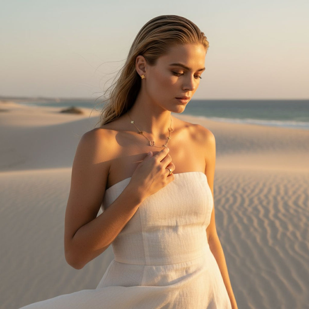 Elegant Clover Necklace - Adjustable Gold Stainless Steel Design for Layering