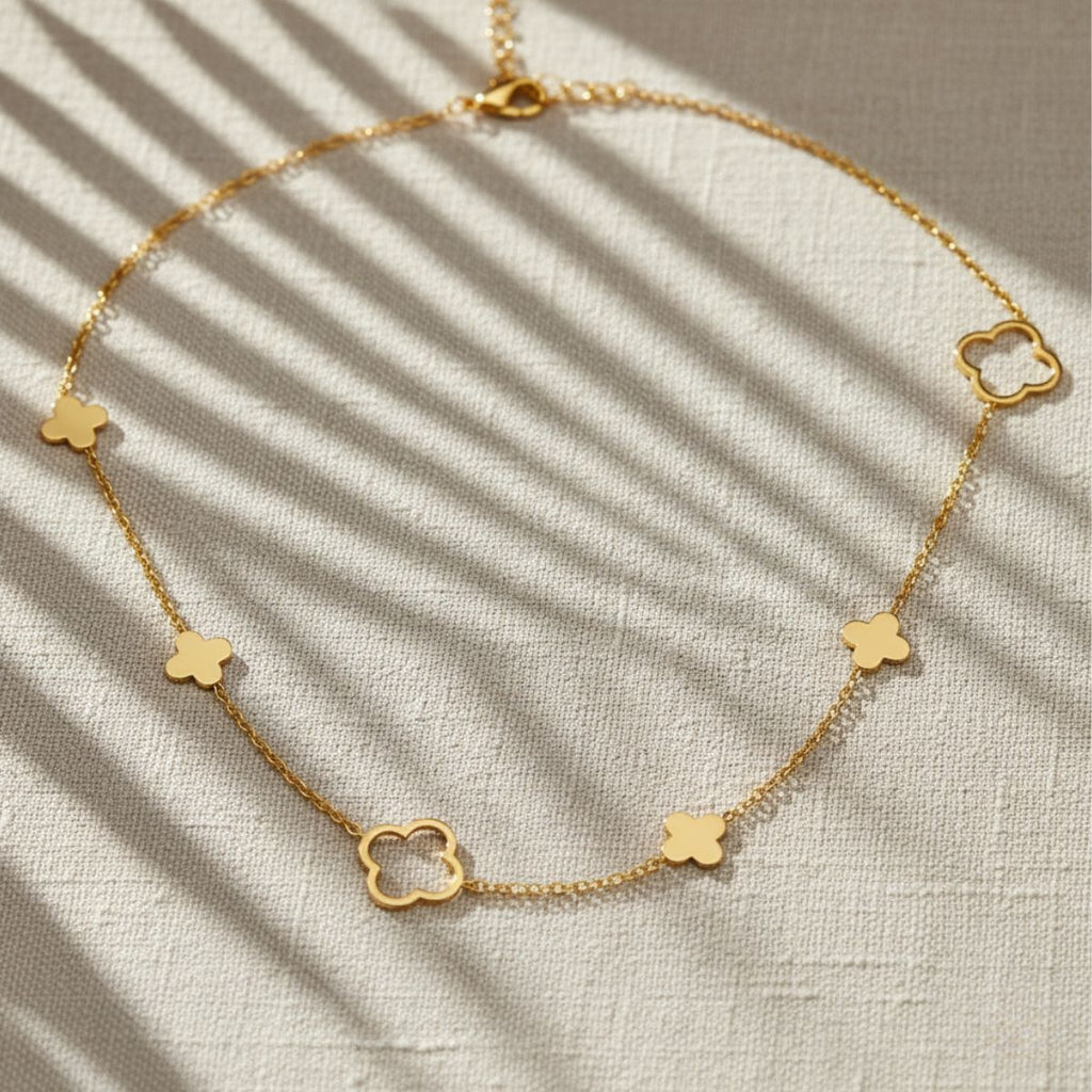 Elegant Clover Necklace - Adjustable Gold Stainless Steel Design for Layering