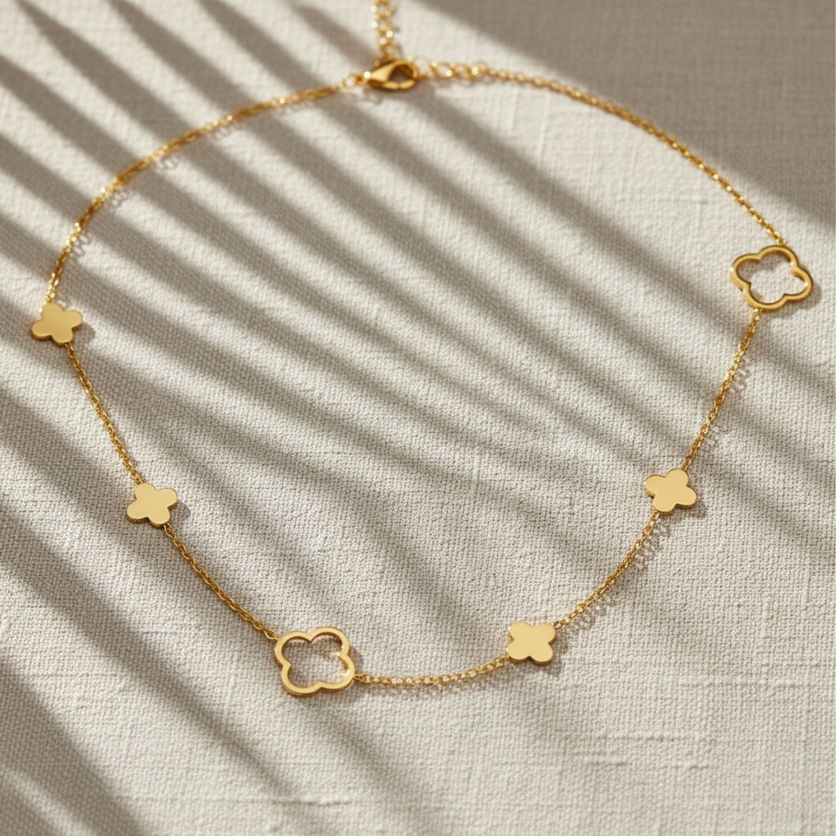 Elegant Clover Necklace - Adjustable Gold Stainless Steel Design for Layering