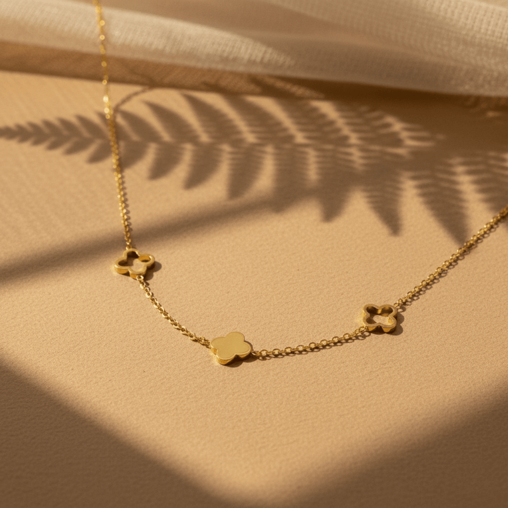 Elegant Clover Necklace - Adjustable Gold Stainless Steel Jewelry for Luck