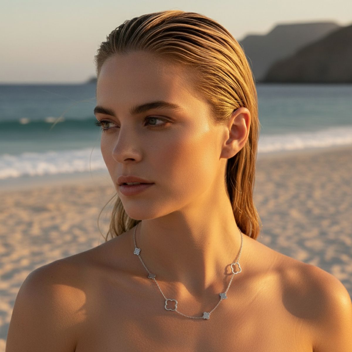 Elegant Clover Necklace - Adjustable Stainless Steel Design for Versatile Styling