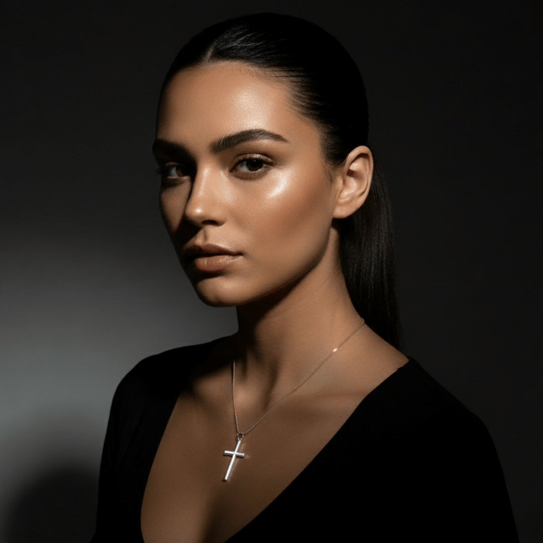 Elegante kruis hanger ketting - goud vermeil & rhodium messing