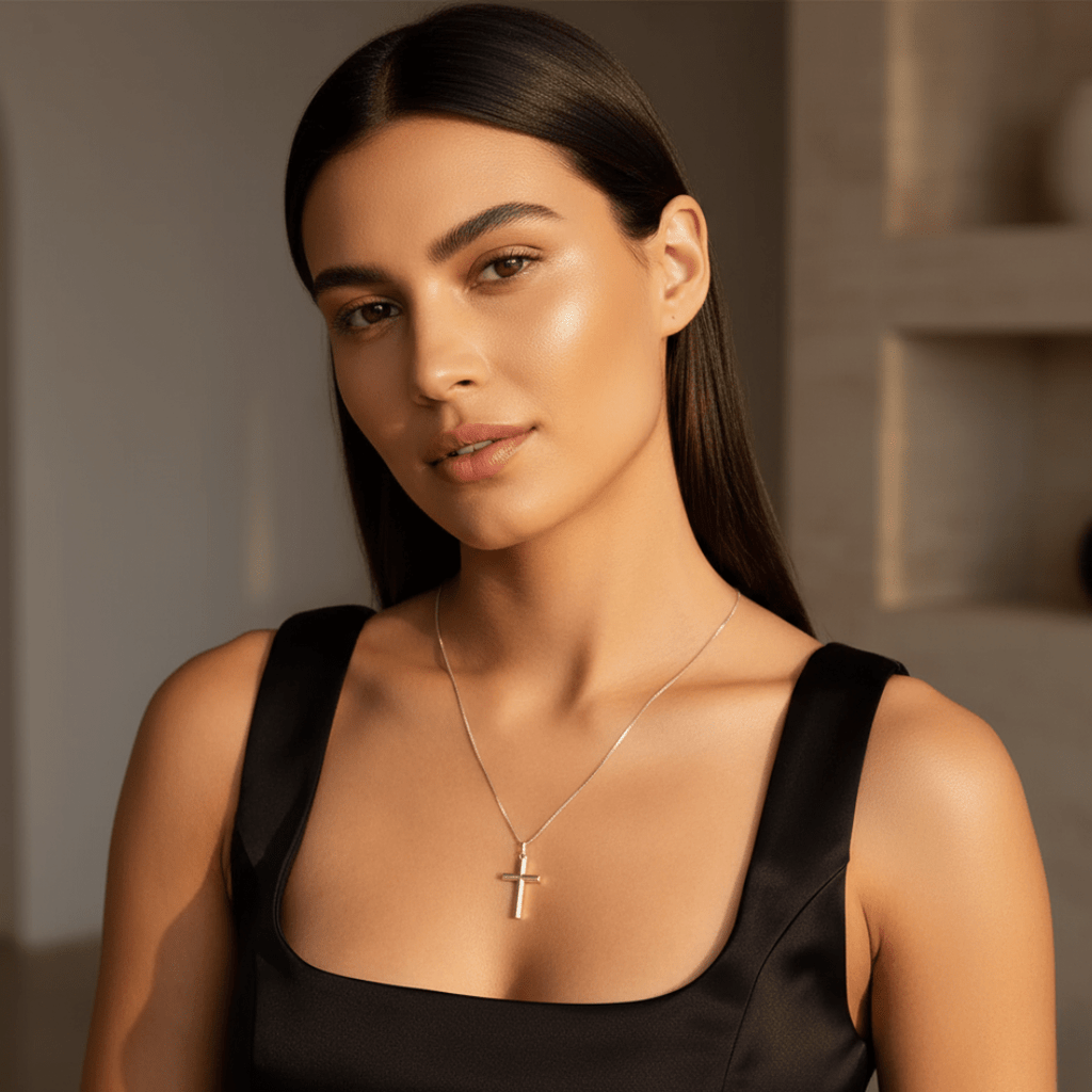 Elegante kruis hanger ketting - goud vermeil & rhodium messing