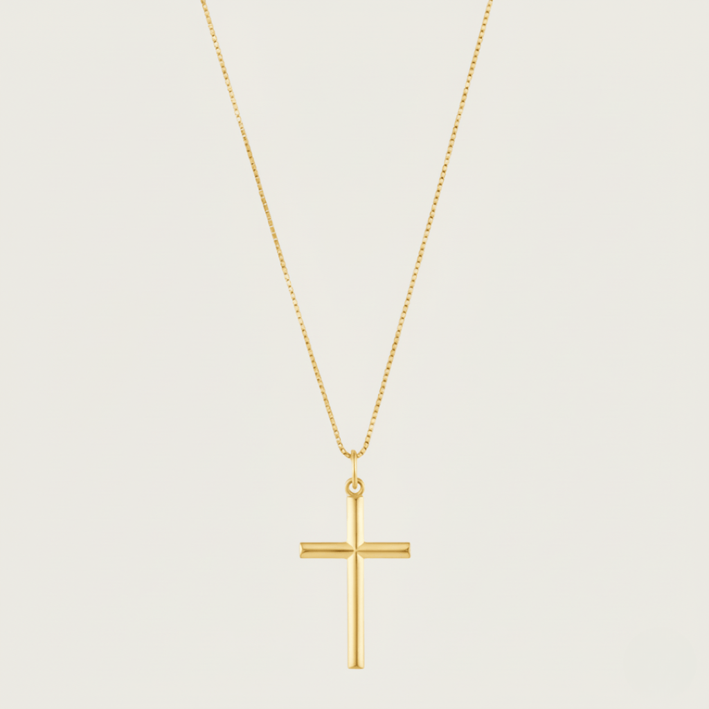 Elegante kruis hanger ketting - goud vermeil & rhodium messing