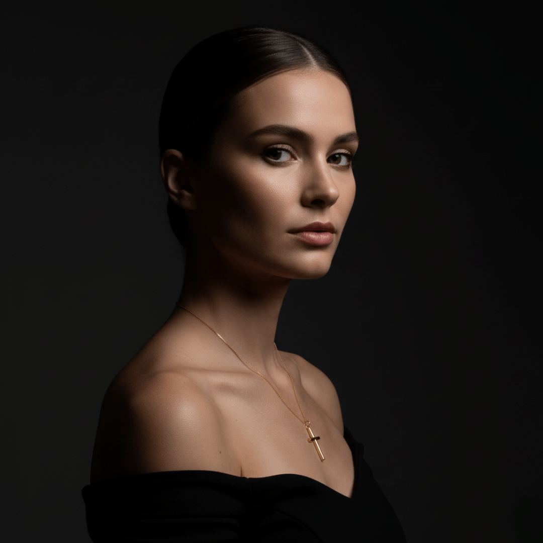 Elegante kruis hanger ketting - goud vermeil & rhodium messing