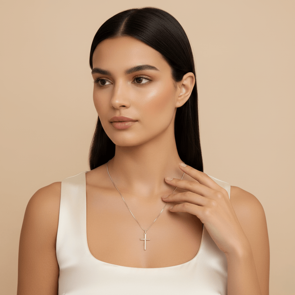 Elegante kruis hanger ketting - goud vermeil & rhodium messing