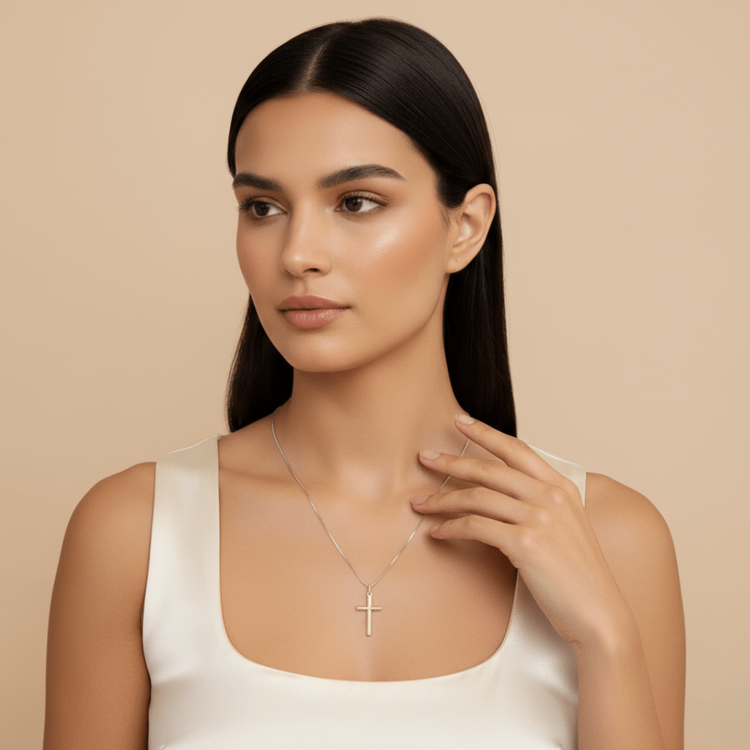 Elegante kruis hanger ketting - goud vermeil & rhodium messing