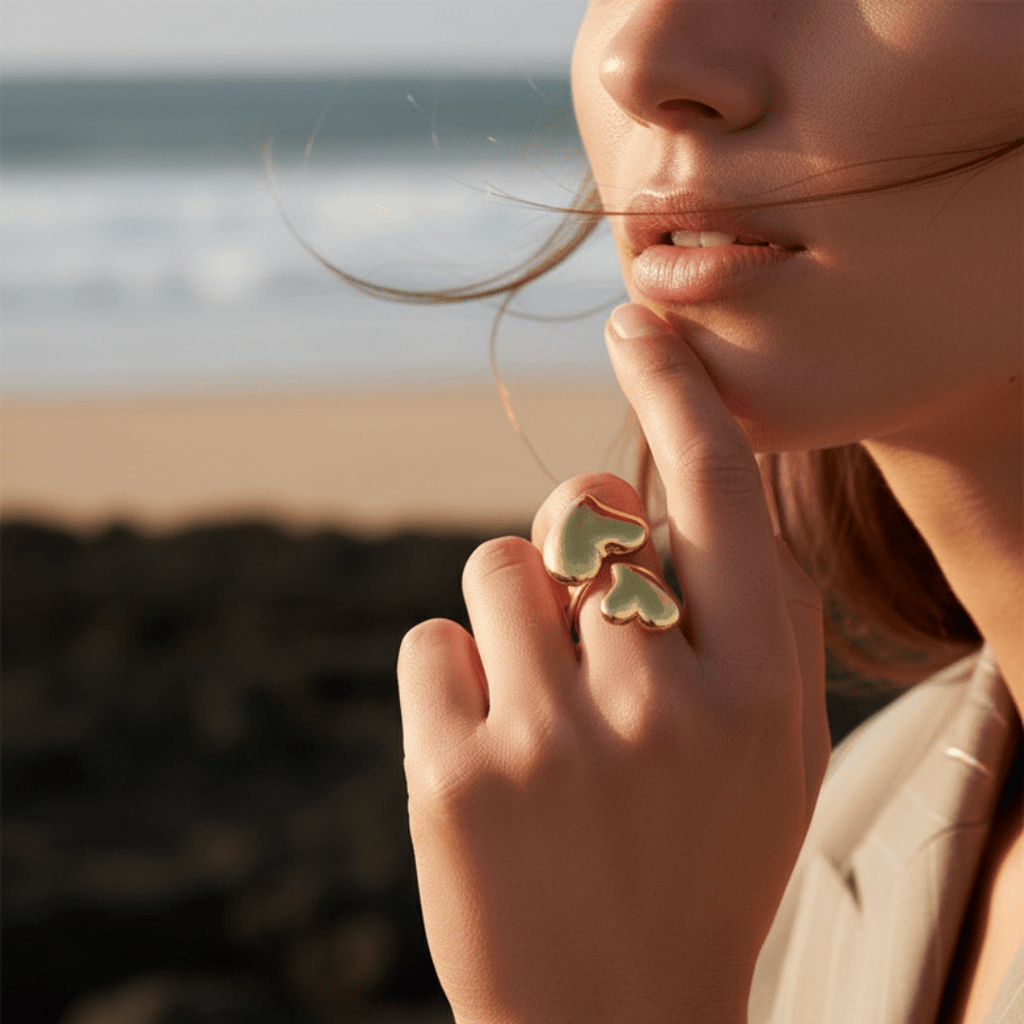 Bague Ajustable Élégante Double Cœurs d'Amour - Bijoux en Acier Inoxydable Doré